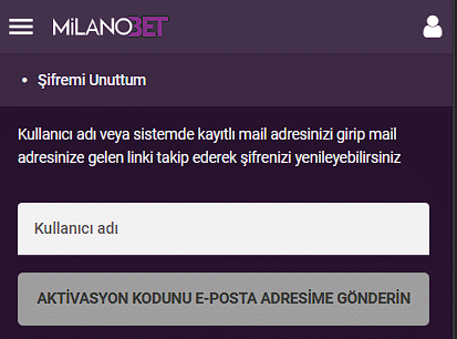 Milanobet Şifremi Unuttum